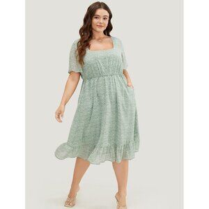 NWT BloomChic Mint Leopard Print Pocket Mesh Square Neck Ruffle Hem Dress 10/M